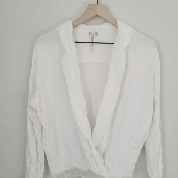 Free People Elsa Bodysuit Top Cream Surplice Neck Size Small - Picture 9 of 12